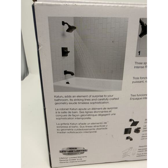 Kohler Katun K-R78040-4E-BL 3-Spray Tub and Shower Faucet with Valve Matte Black - Picture 4 of 5